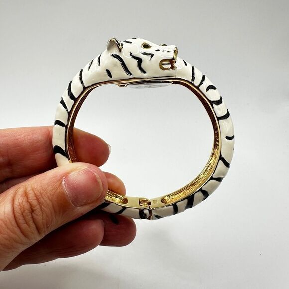 RARE Vintage KJL flawless condition white tiger watch clamp cuff bracelet! - Picture 11 of 11